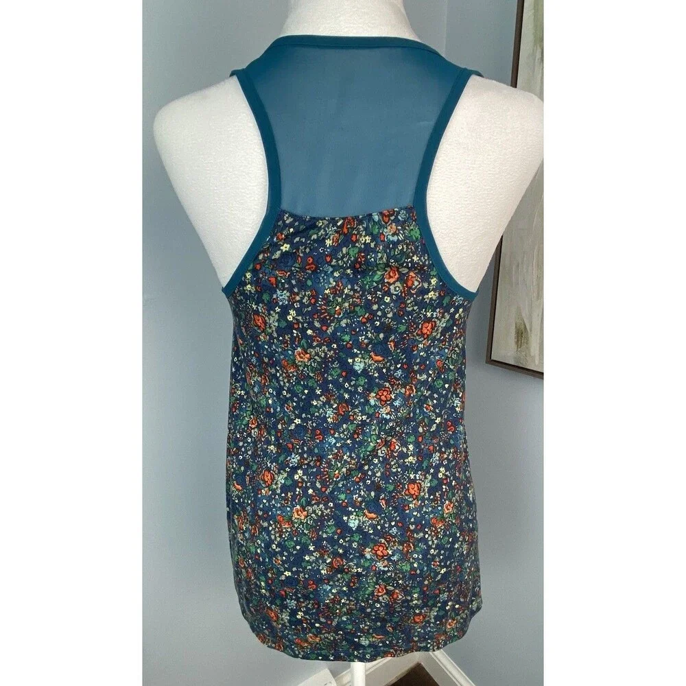 VTG Mudd Tank Top Size Small Sheer Teal Dark‎ Floral Racerback Tank 90’s Fairy